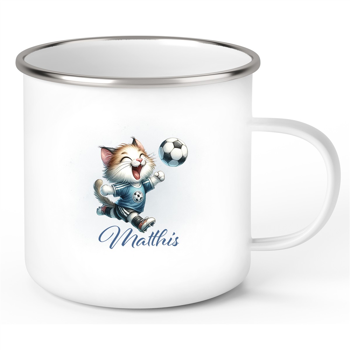 Tasse Fußball 18 Wunschname Emaille Kinderbecher personalisiert