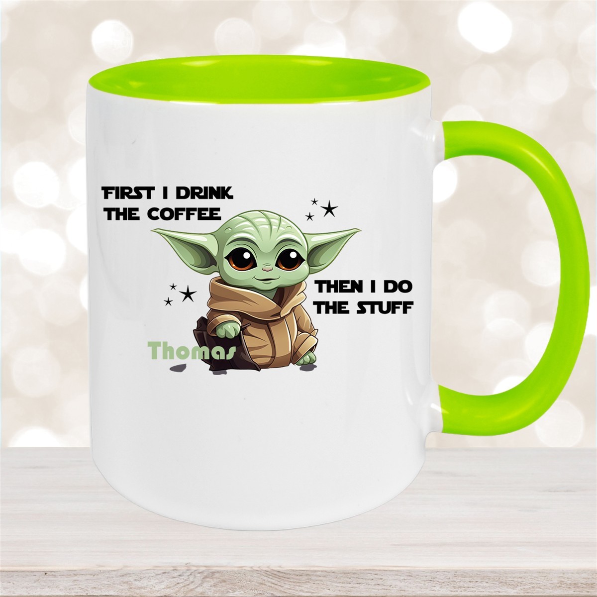 Tasse Wunschname Baby-Yoda #2 Keramik Kinderbecher personalisiert versch. Farben Grün