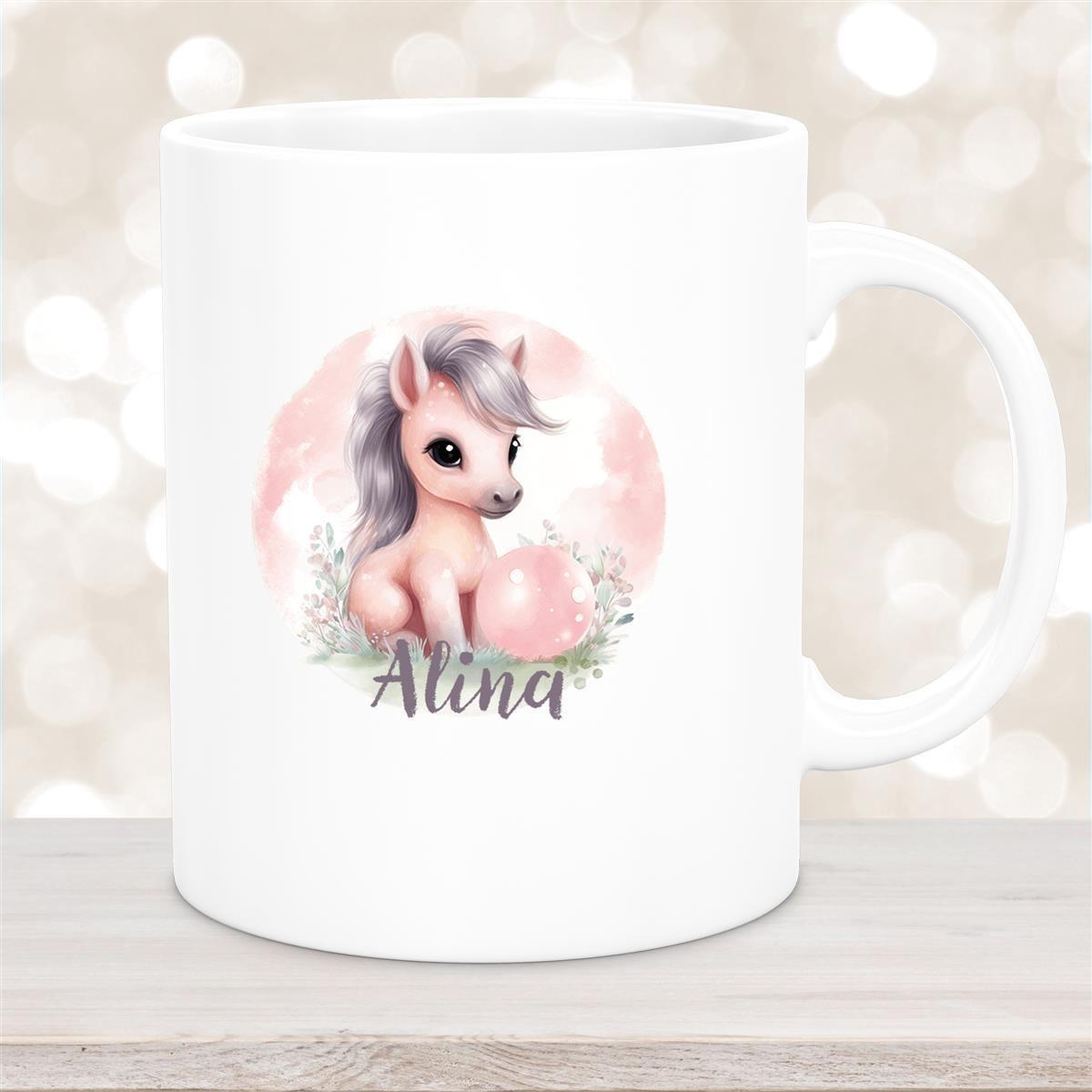 Tasse Pferd 7 Wunschname Keramik Kinderbecher personalisiert versch. Farben