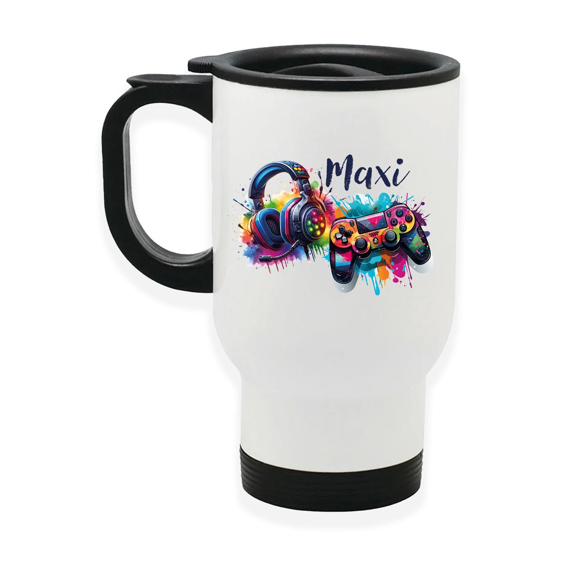 Edelstahl-Thermobecher mit Deckel Gamer #03 weiß