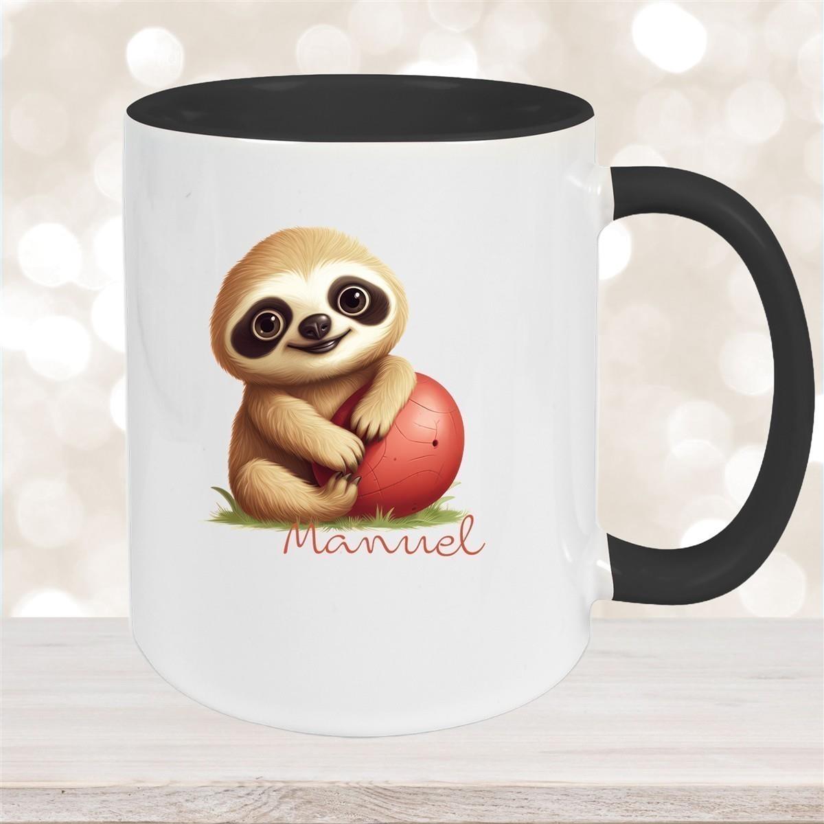 Tasse Wunschname Faultier-Ball Keramik Kinderbecher Personalisiert versch. Farben