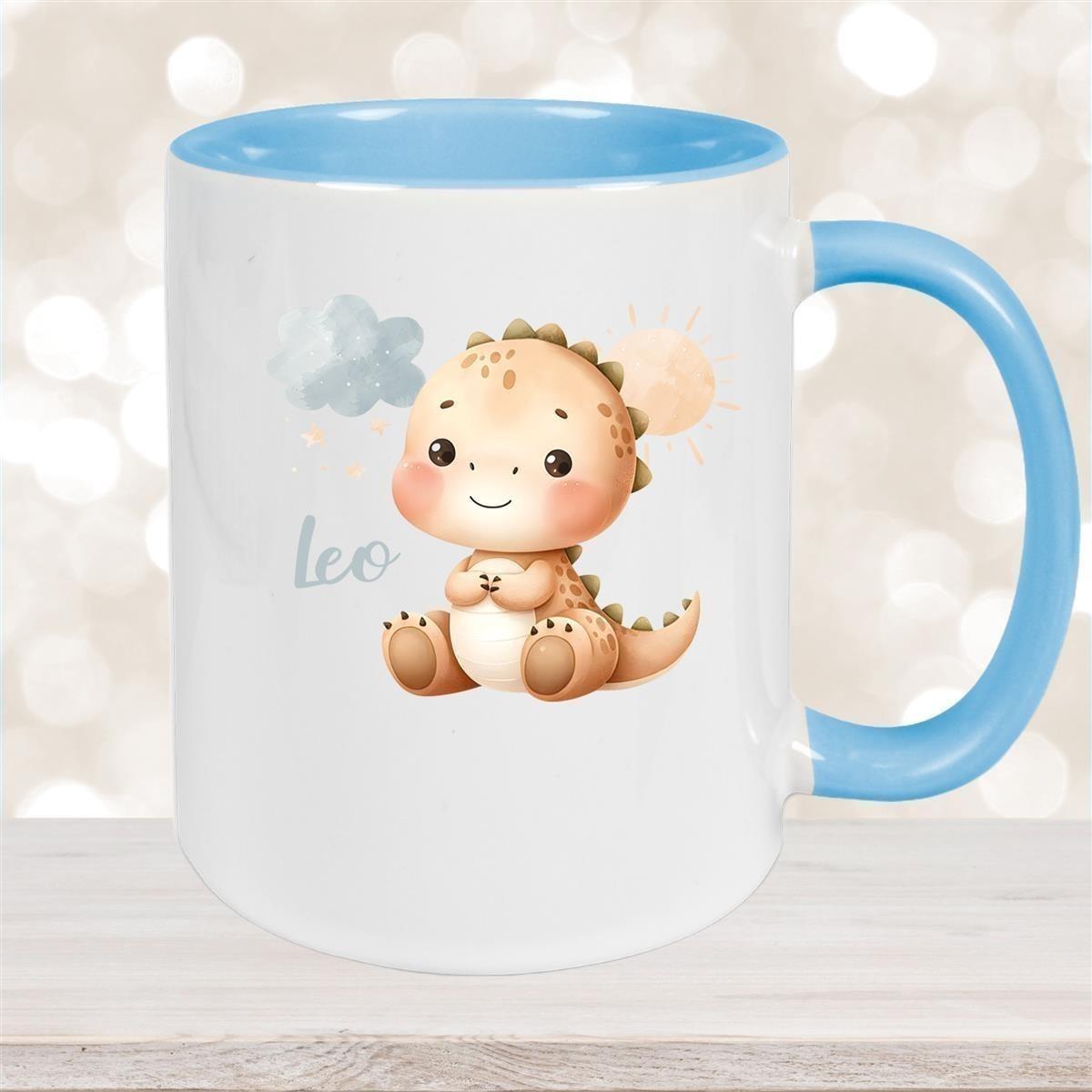 Tasse Dino 19 Wunschname Keramik Kinderbecher Personalisiert versch. Farben