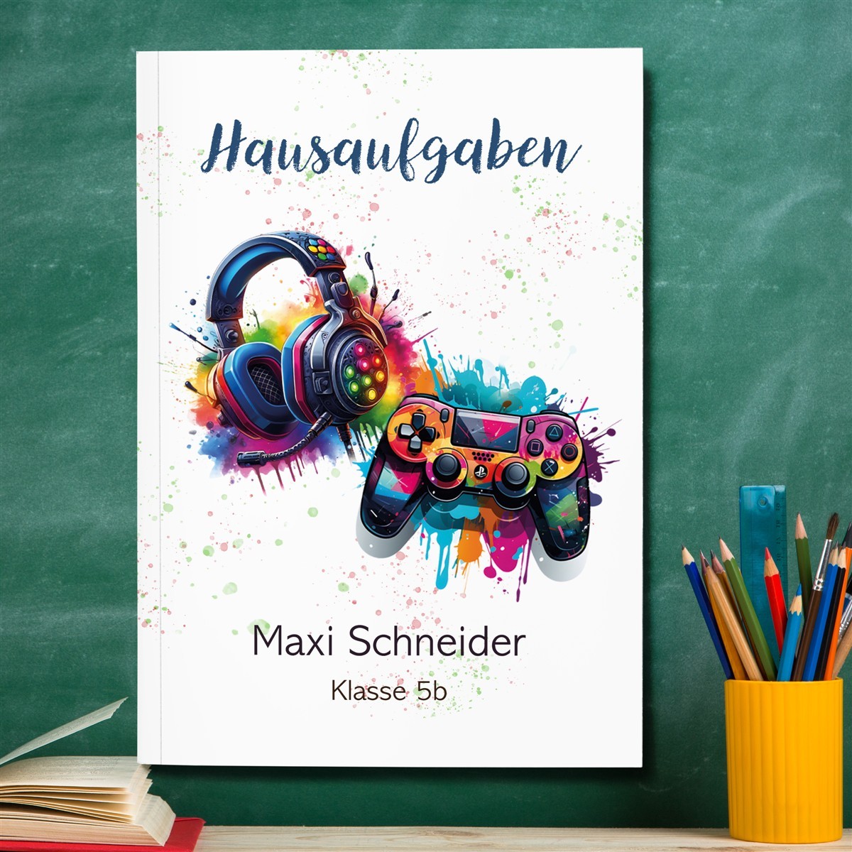 Hausaufgabenheft Gamer #3  DIN A5 - 48 Blatt mit Name und Klasse