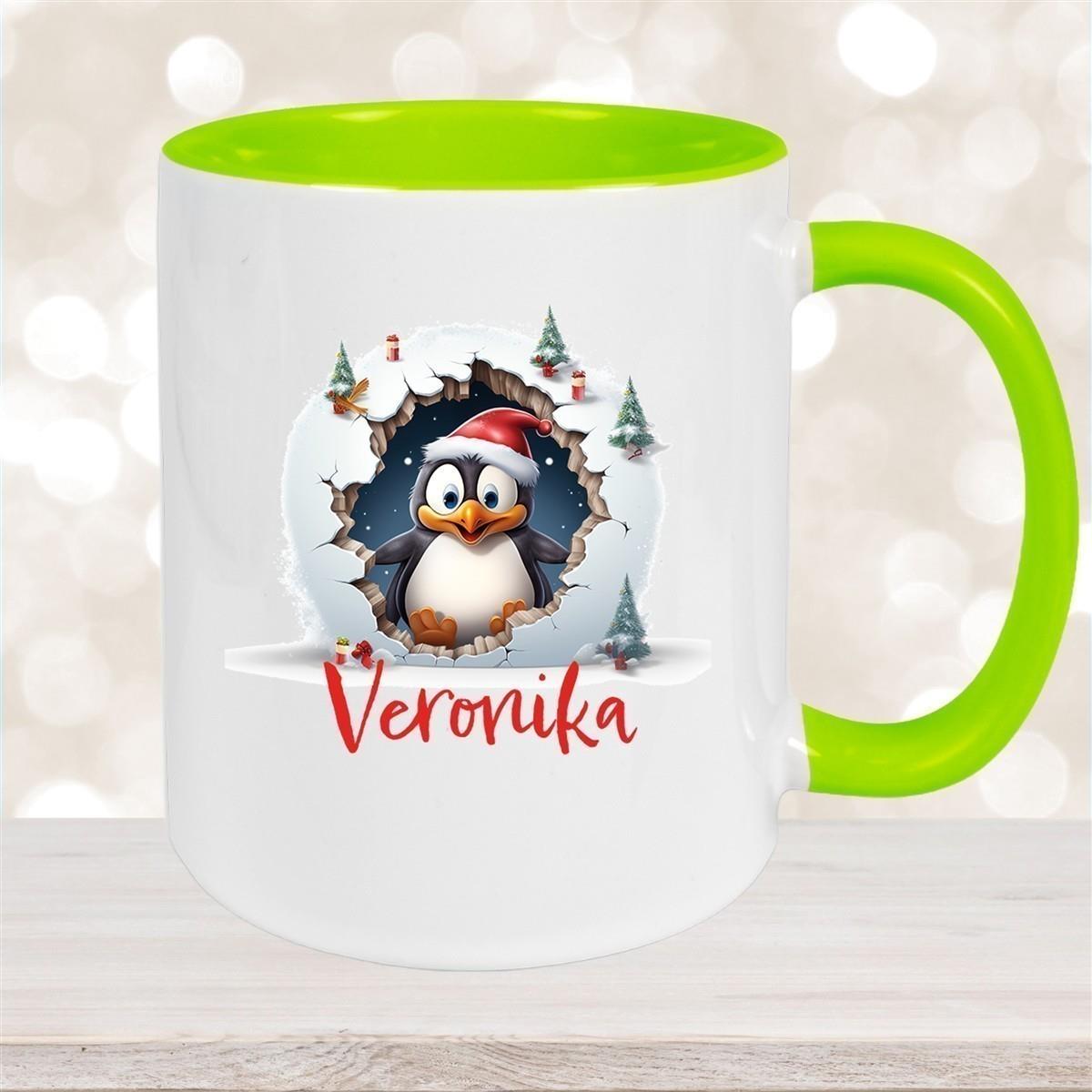 Tasse Wunschname Christmas Pinguin 2 Keramik Kinderbecher versch. Farben