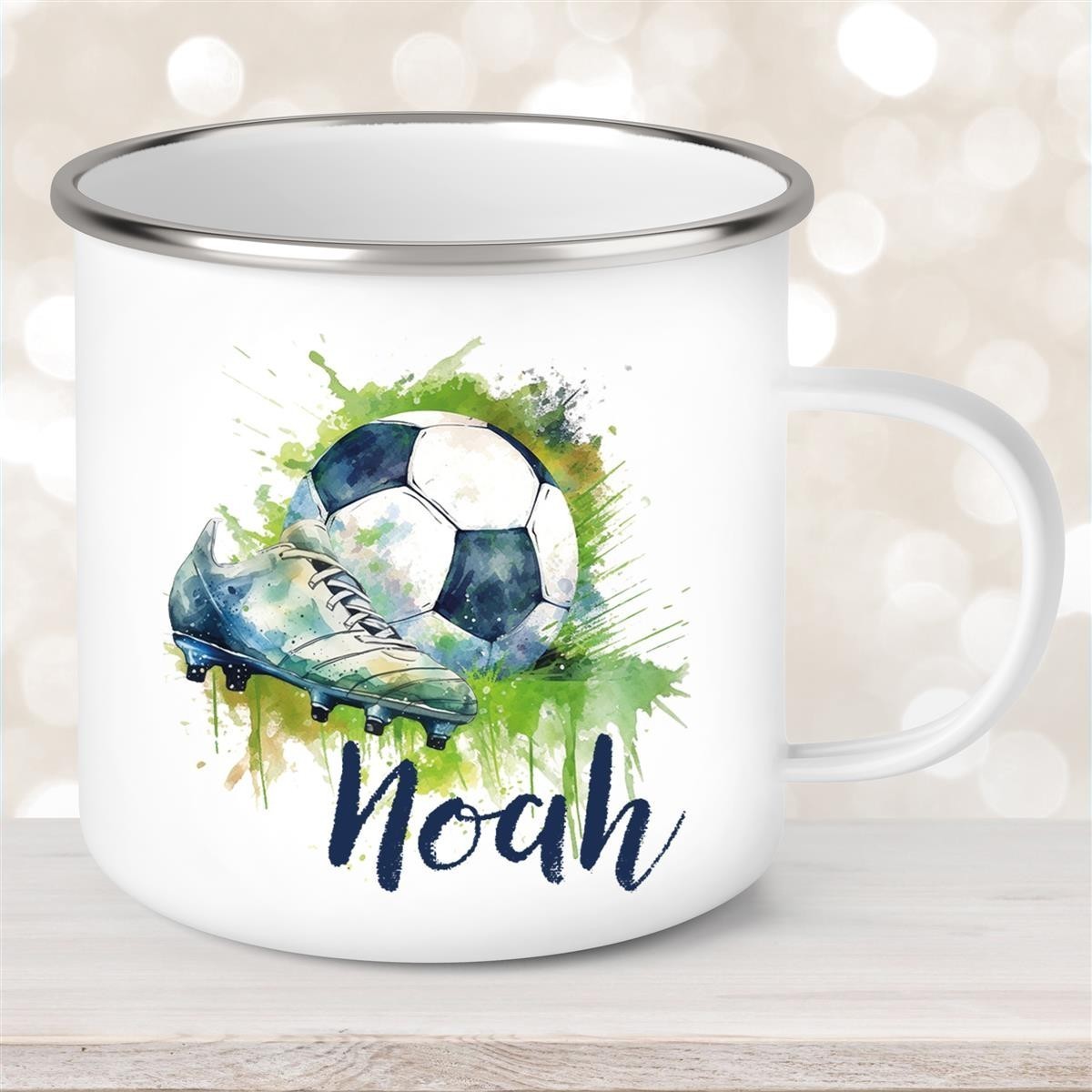 Tasse Fußball #4 Wunschname Emaille Kinderbecher personalisiert Tasse Fußball #4 Wunschname Emaille Kinderbecher personalisiert
