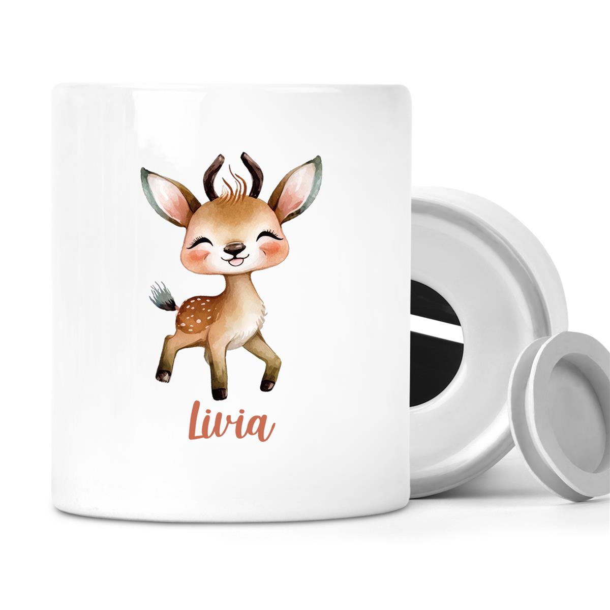 Spardose mit Wunschname Reh 1 personalisiert