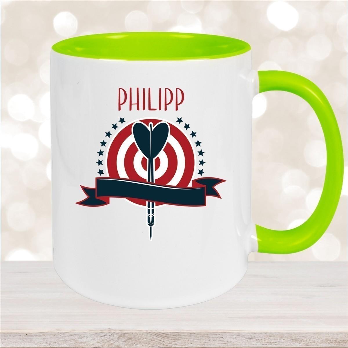 Tasse Dart 4 Wunschname Keramik Kinderbecher personalisiert versch. Farben