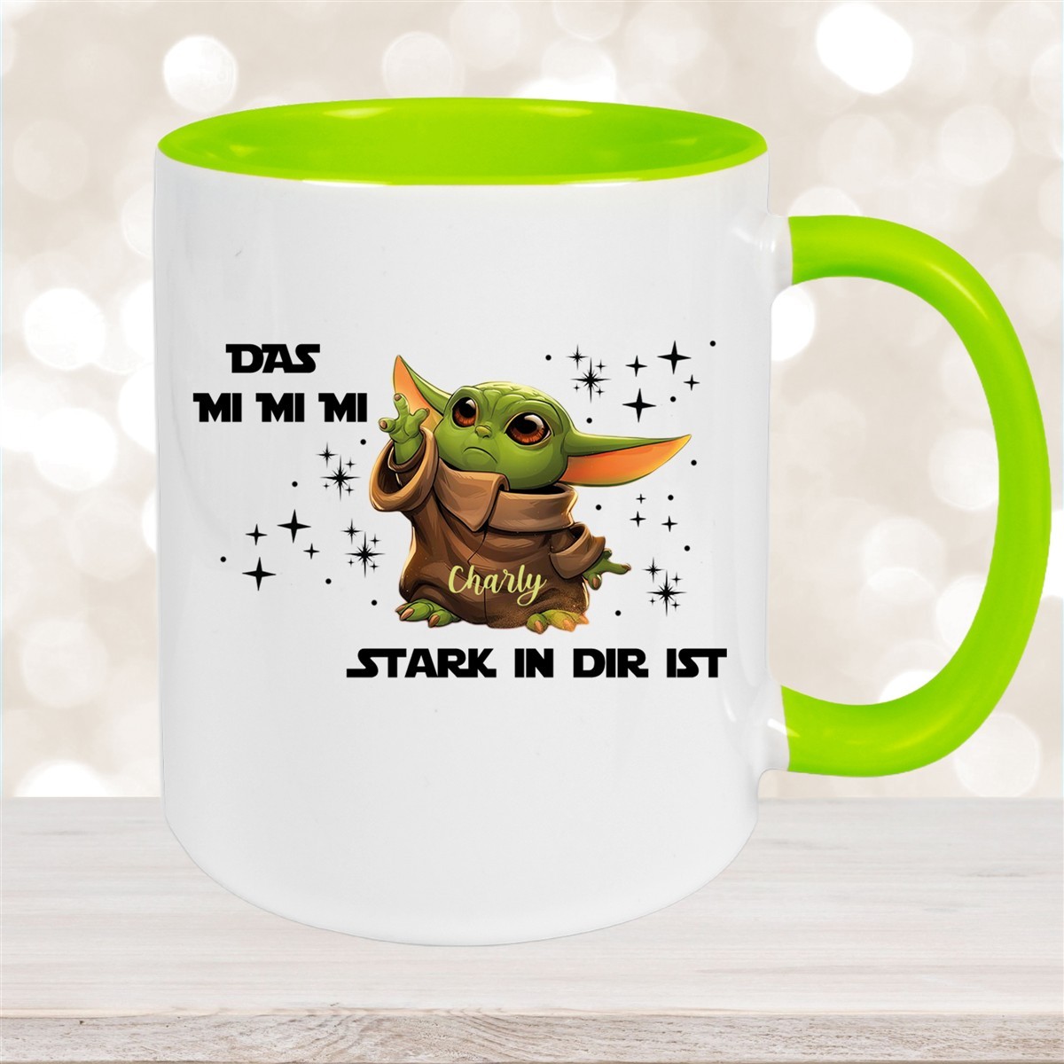 Tasse Wunschname Baby-Yoda #1 Keramik Kinderbecher personalisiert versch. Farben Grün