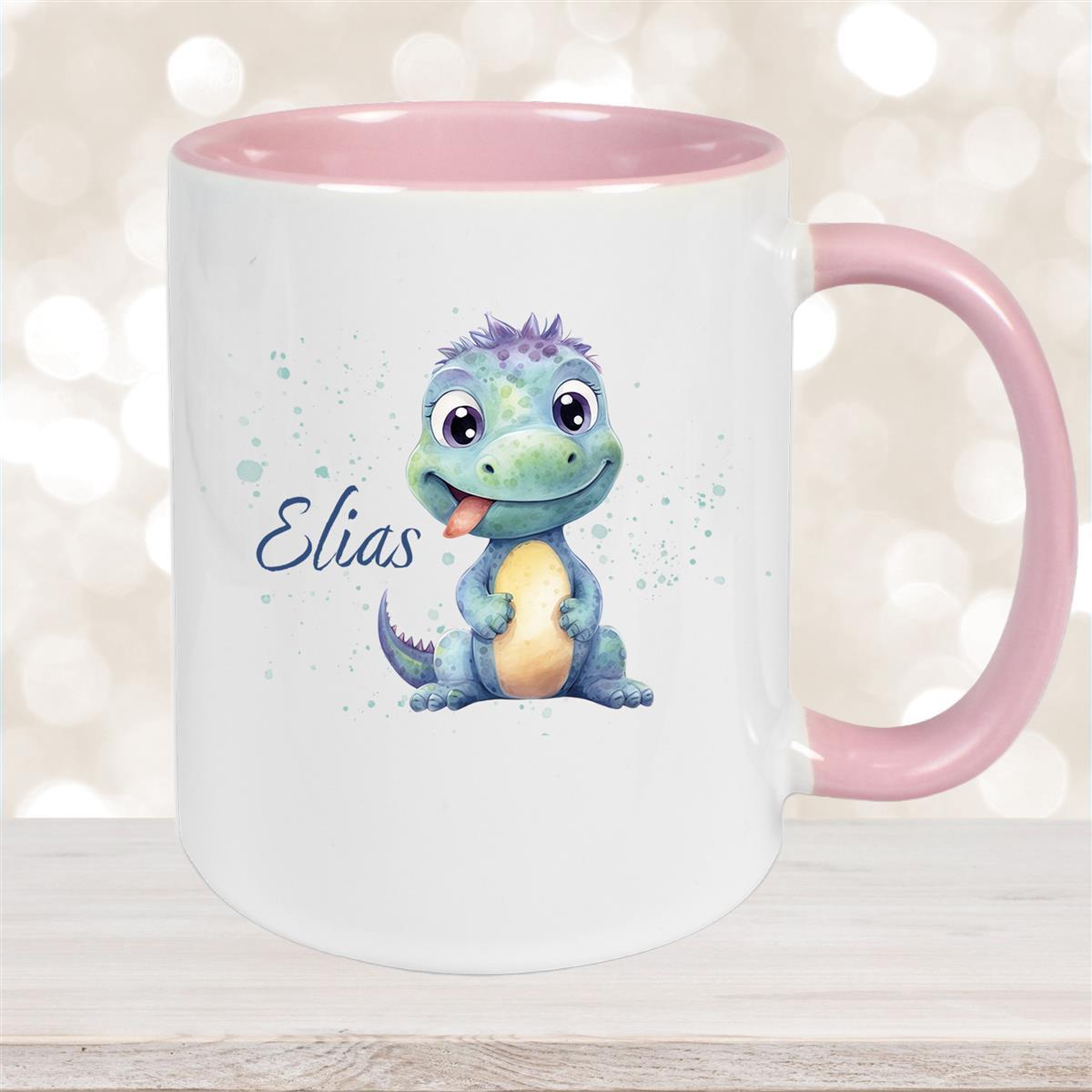 Tasse Dino #13 Wunschname Keramik Kinderbecher Personalisiert Altrosa