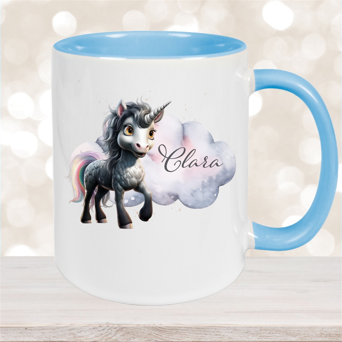 Tasse Einhorn #7 Wunschname Keramik Kinderbecher personalisiert Hellblau