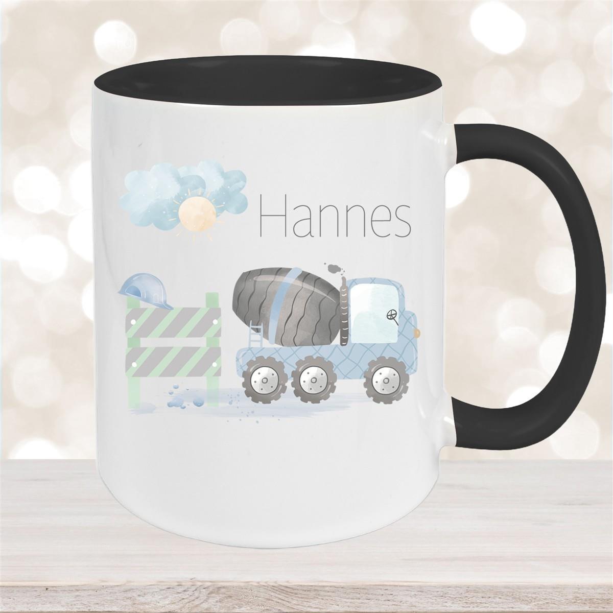 Tasse Wunschname Baustelle Betonmischer 1 Keramik Kinderbecher versch. Farben