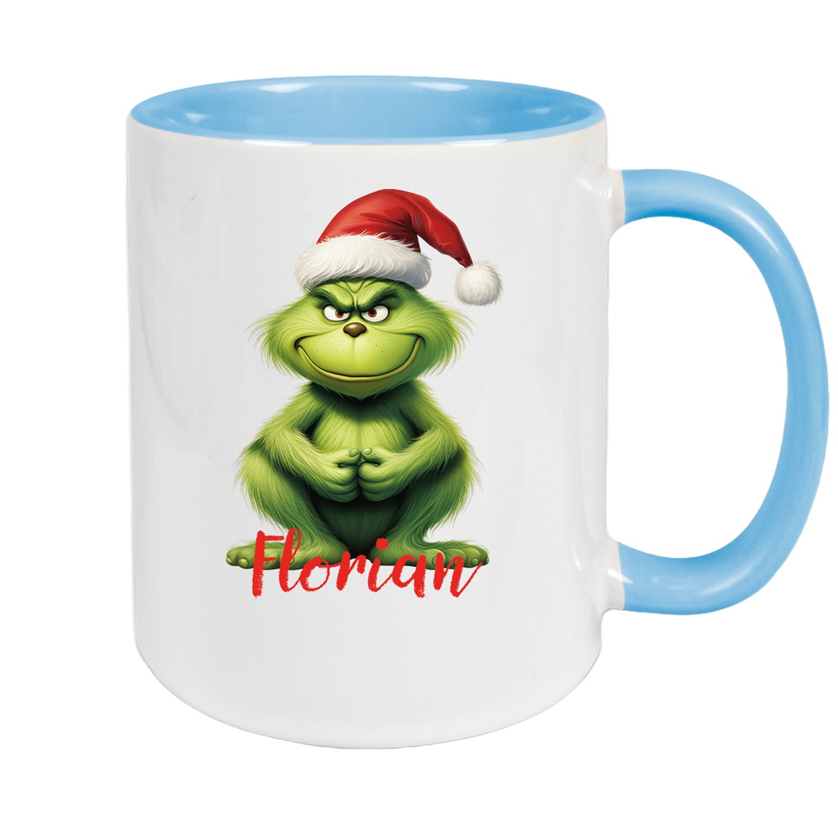 Tasse Wunschname Weihnachten Grinch #5 Keramik Kinderbecher Hellblau