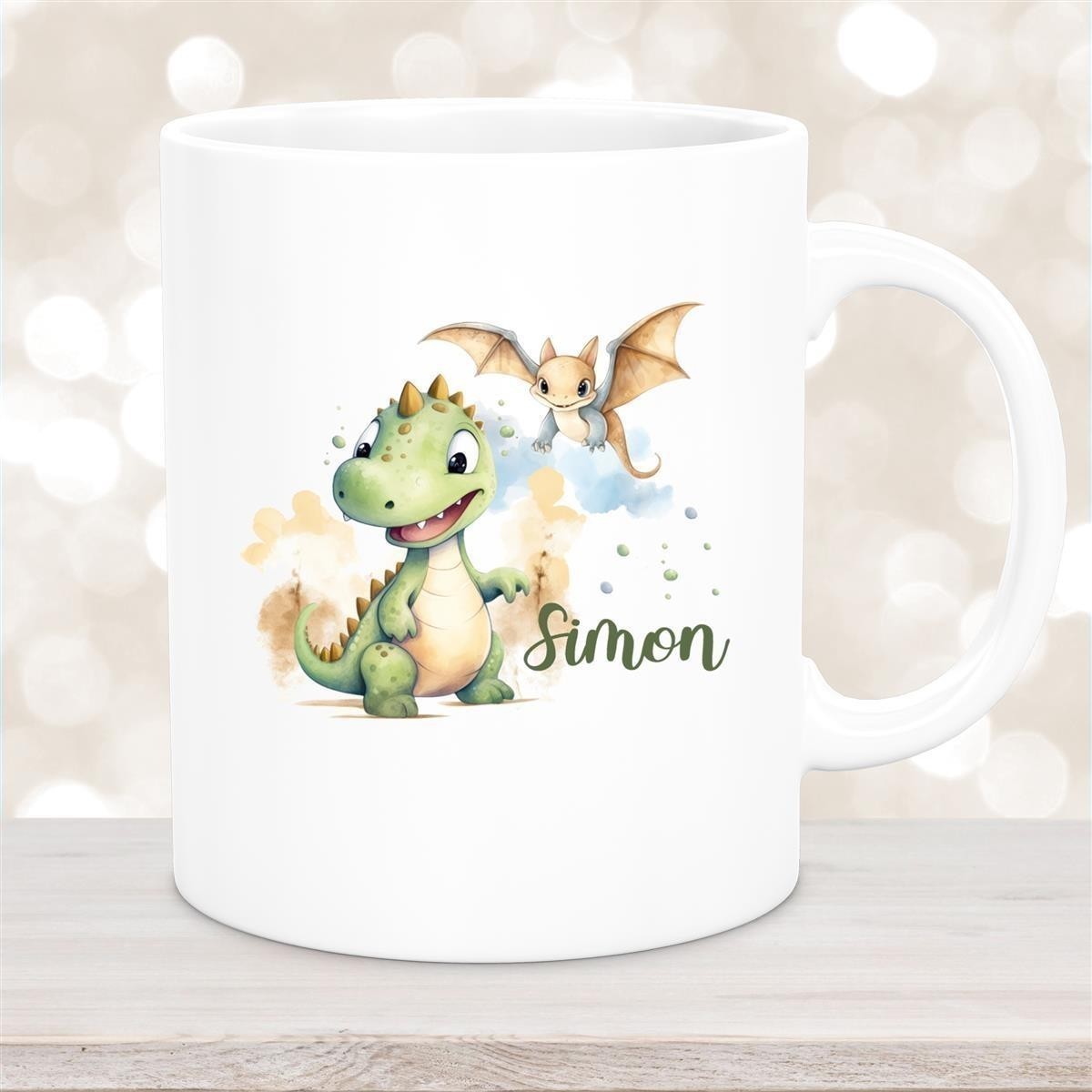 Tasse Dino #6 Wunschname Keramik Kinderbecher Personalisiert Weiß Tasse Dino #6 Wunschname Keramik Kinderbecher Personalisiert versch. Farben
