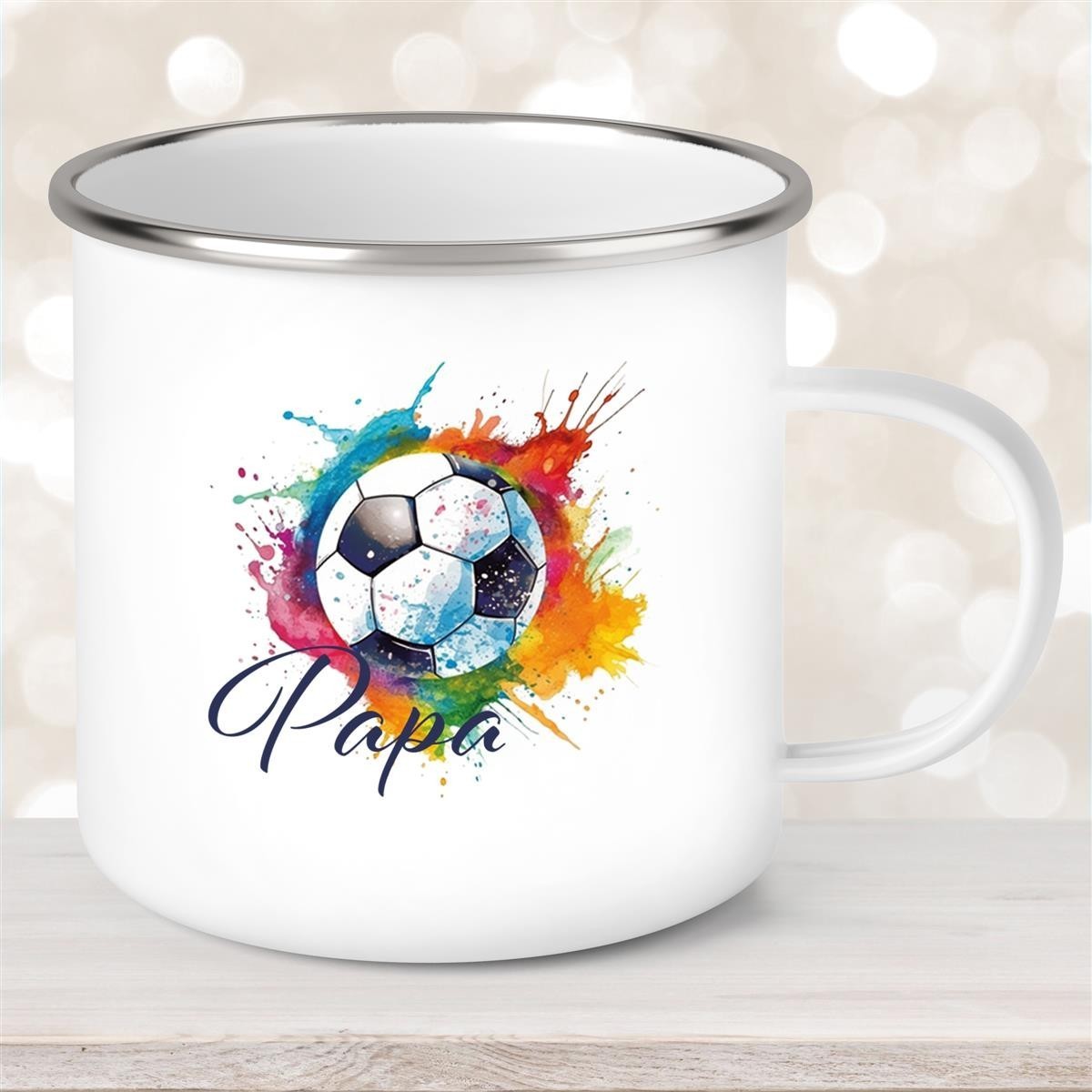 Tasse Fußball #20 Wunschname Emaille Kinderbecher personalisiert
