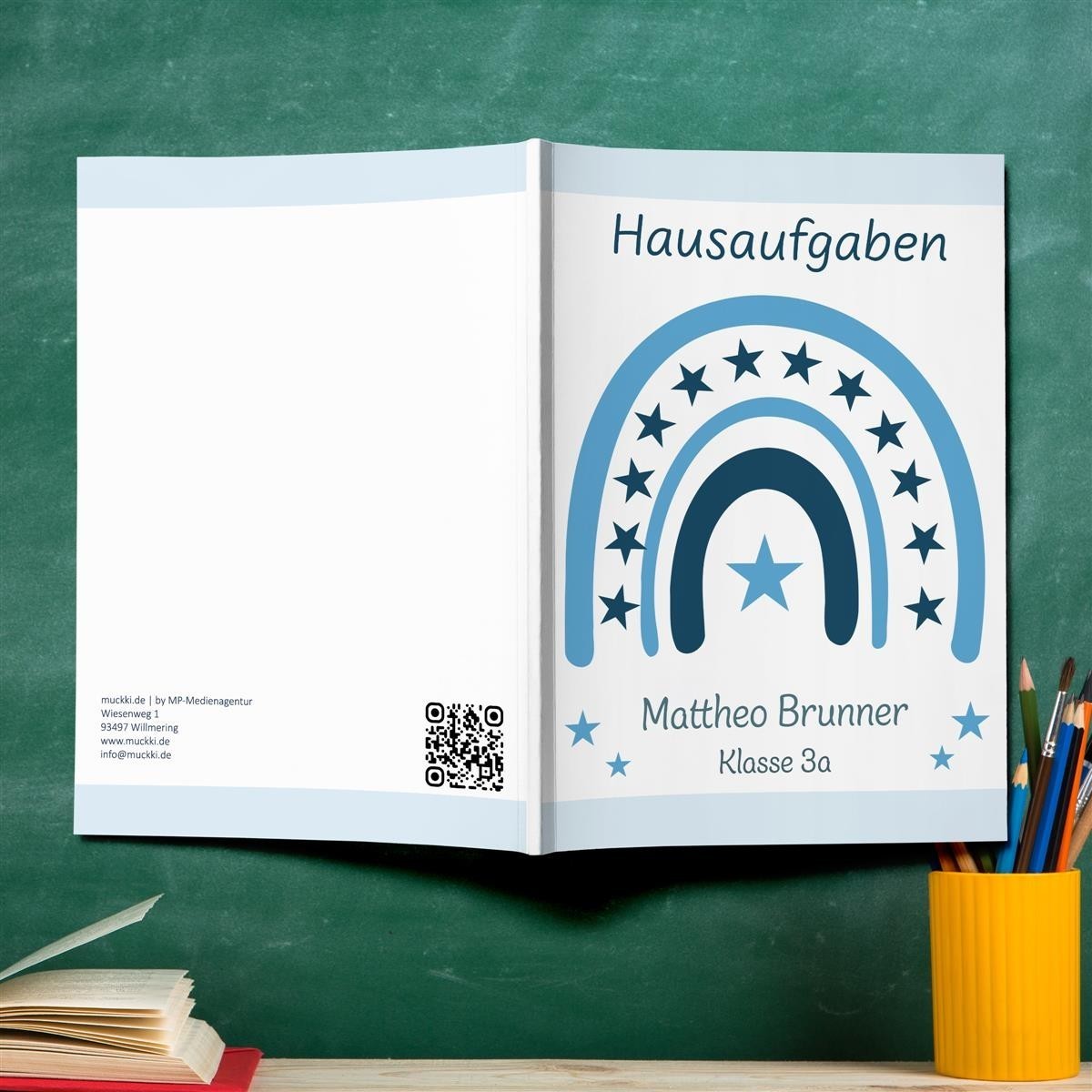 Hausaufgabenheft Regenbogen #1 DIN A5 - 48 Blatt mit Name und Klasse
