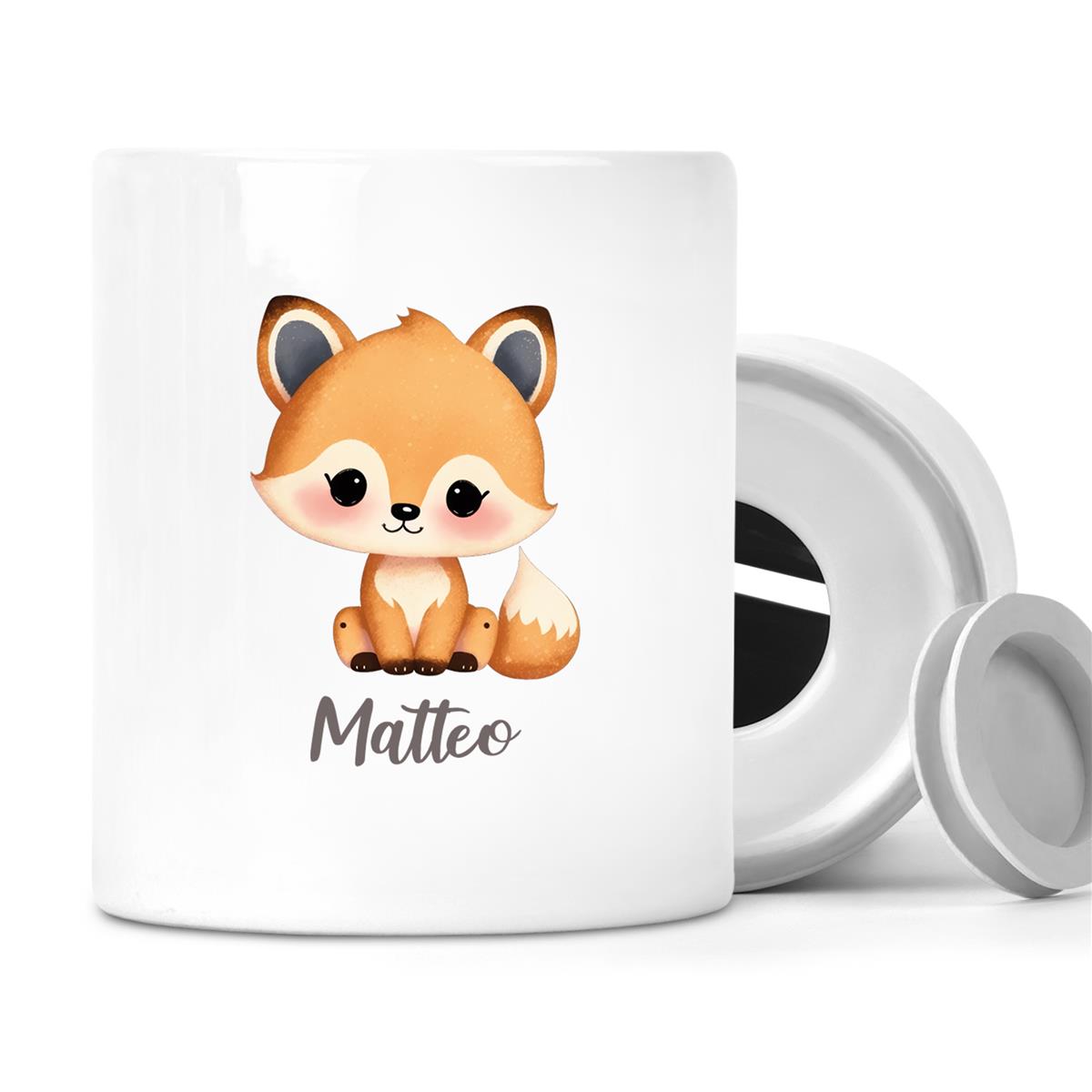 Spardose mit Wunschname Fuchs 1 personalisiert