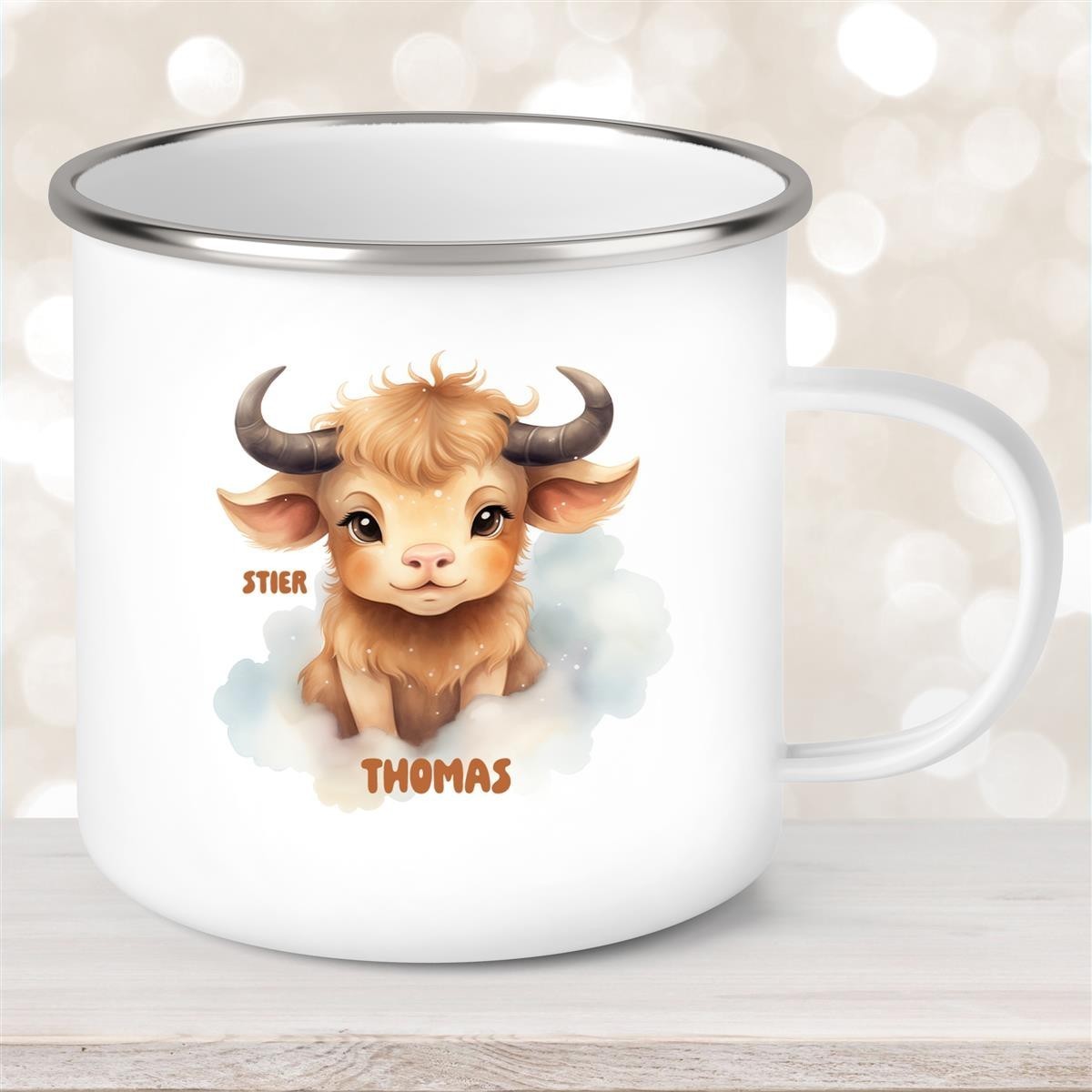 Tasse Sternzeichen Kinder Stier #1 Wunschname Emaille Kinderbecher personalisiert