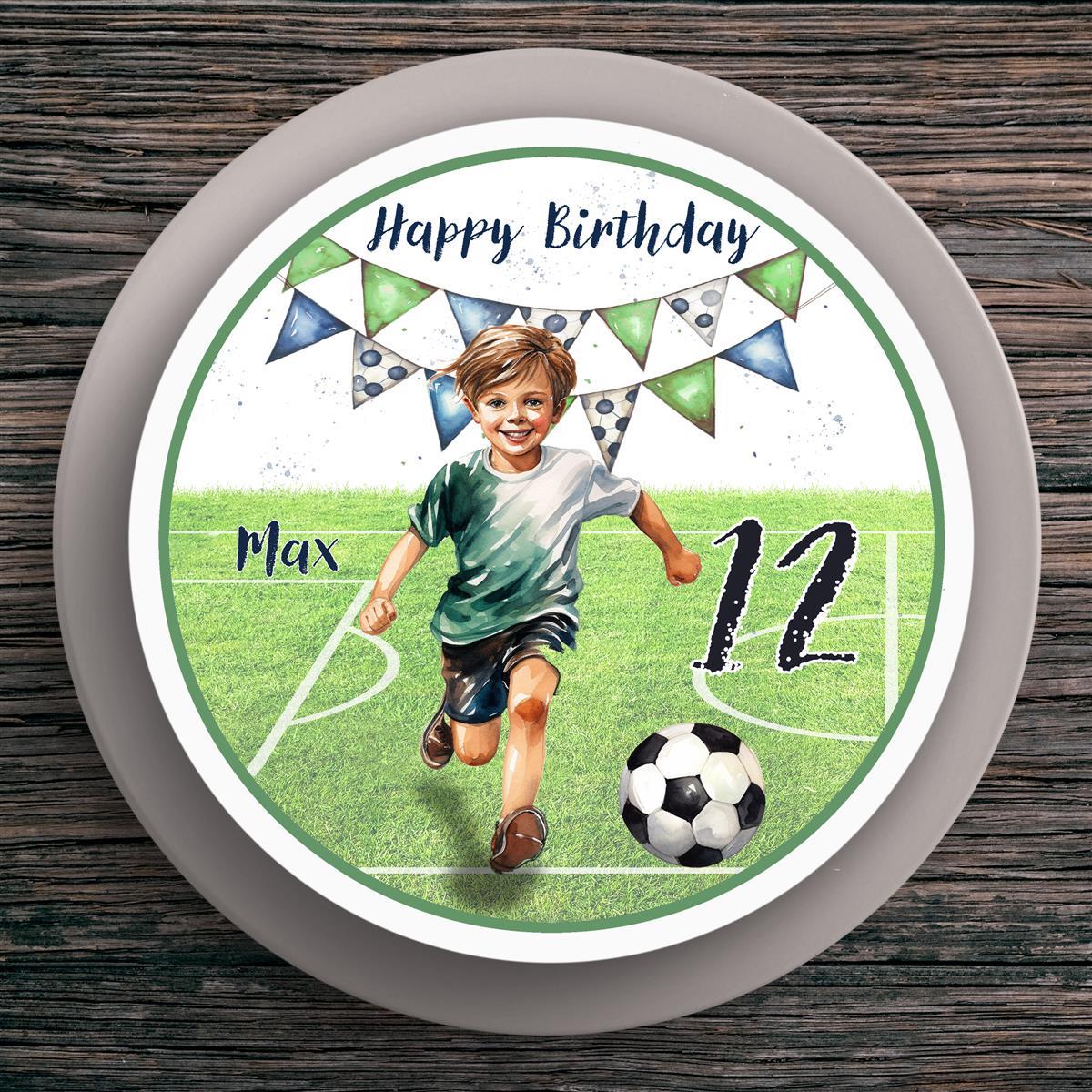 Tortenaufleger Geburtstag Fußball #6 Name & Zahl (20cm)