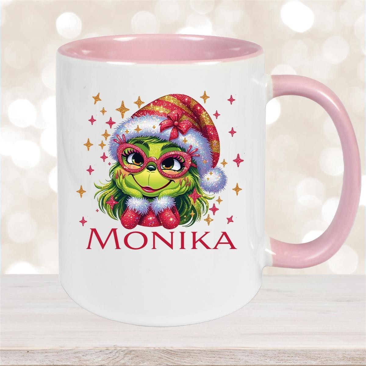 Tasse Wunschname Weihnachten Lady-Grinch #1 Keramik Kinderbecher versch. Farben