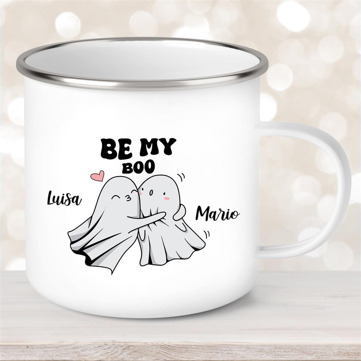 Tasse Liebe - BE MY BOO Valentinstag Wunschnamen Emaille personalisiert