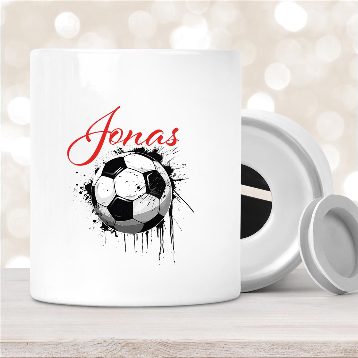 Spardose mit Wunschname Fußball # 19 personalisiert