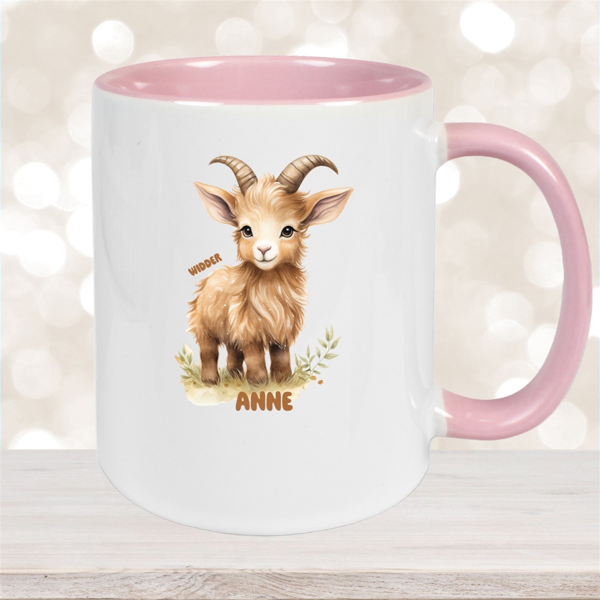 Tasse Sternzeichen Kinder Widder #1 Wunschname Keramik Kinderbecher personalisiert Altrosa