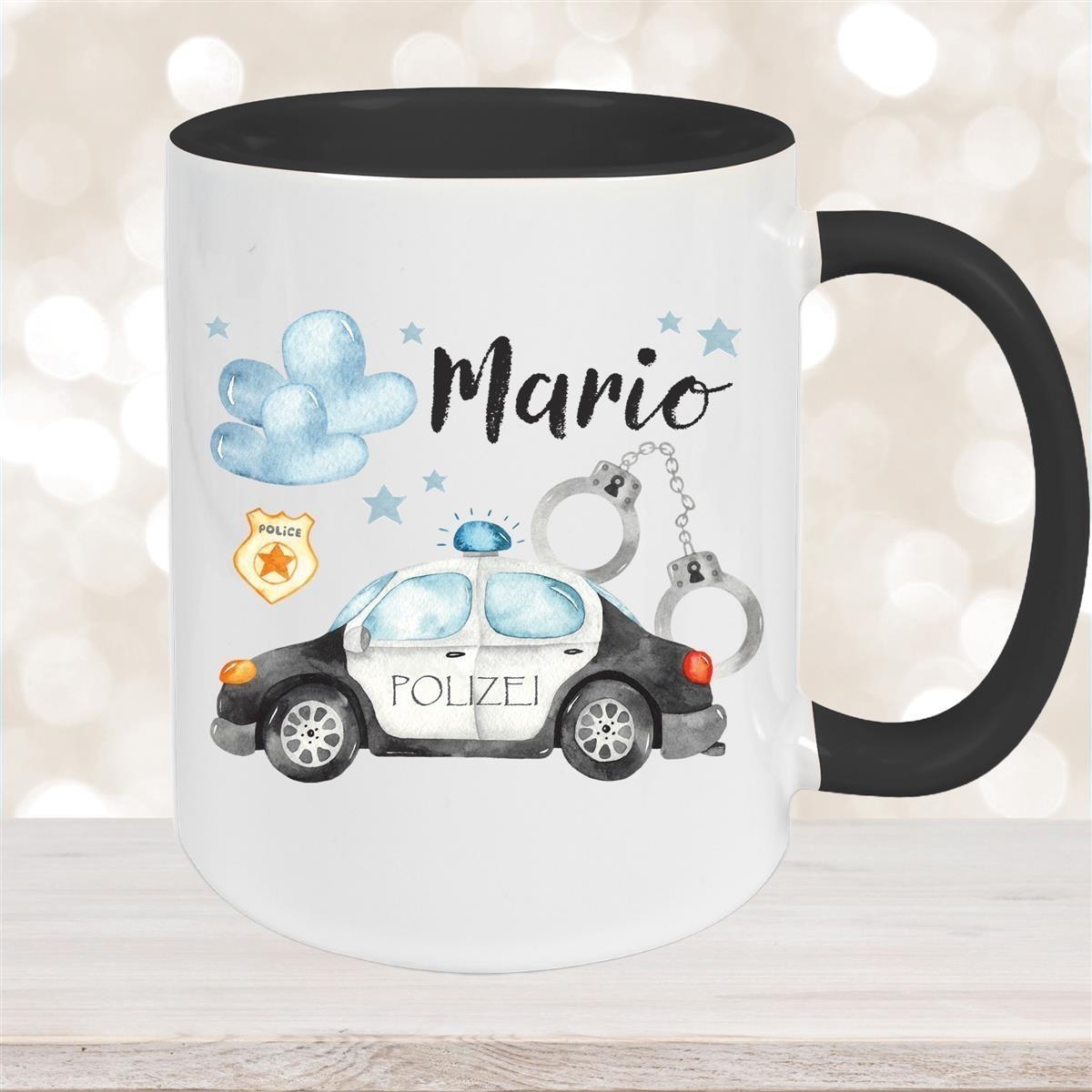 Tasse Polizei 1 Wunschname Keramik Kinderbecher personalisiert versch. Farben