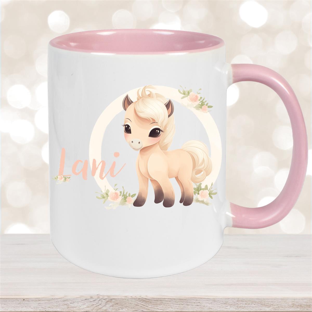 Tasse Pferd #4 Wunschname Keramik Kinderbecher personalisiert Altrosa