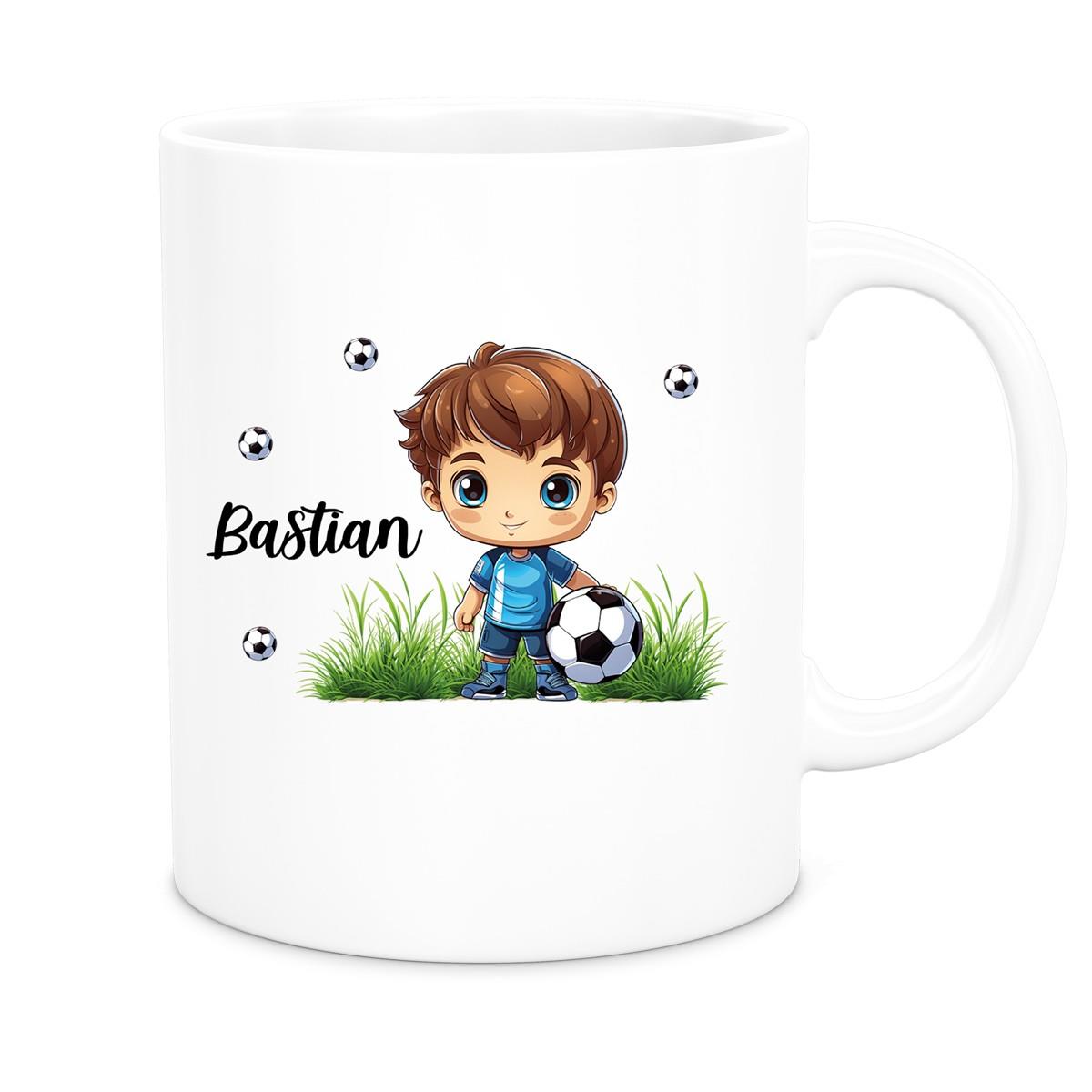 Tasse Fußball 6 Wunschname Keramik Kinderbecher personalisiert versch. Farben