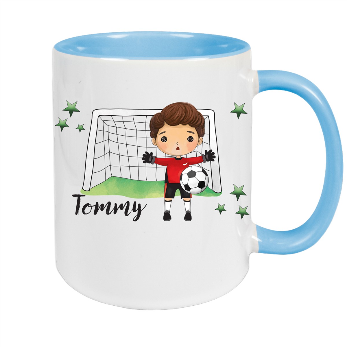 Tasse Fußball #3 Wunschname Keramik Kinderbecher personalisiert Hellblau