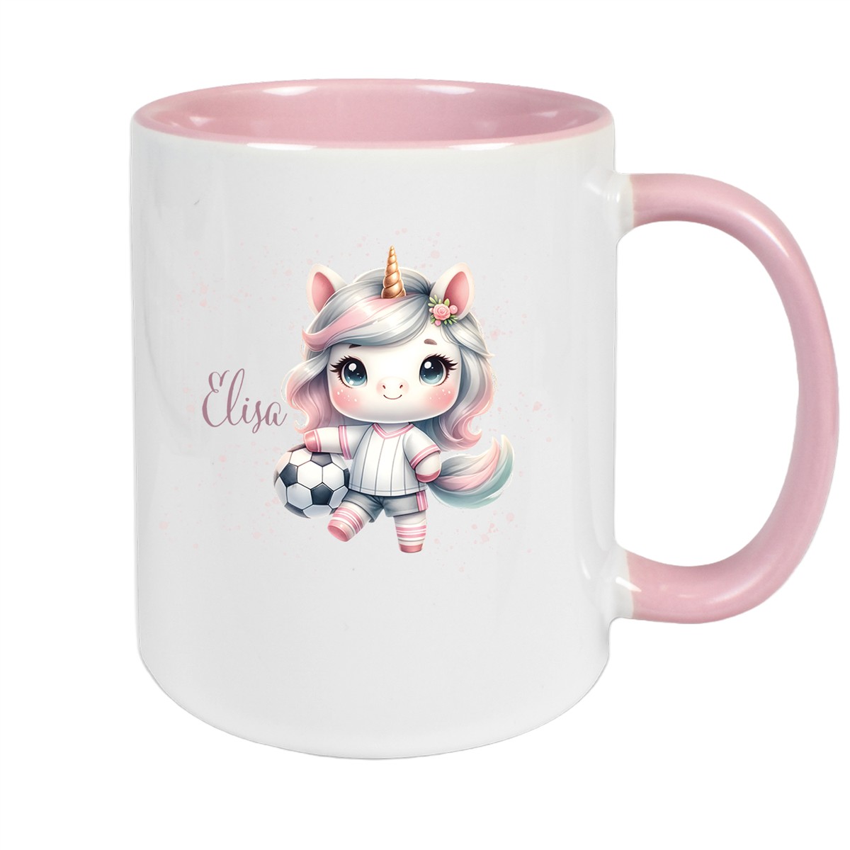Tasse Fußball #10 Wunschname Keramik Kinderbecher personalisiert Altrosa
