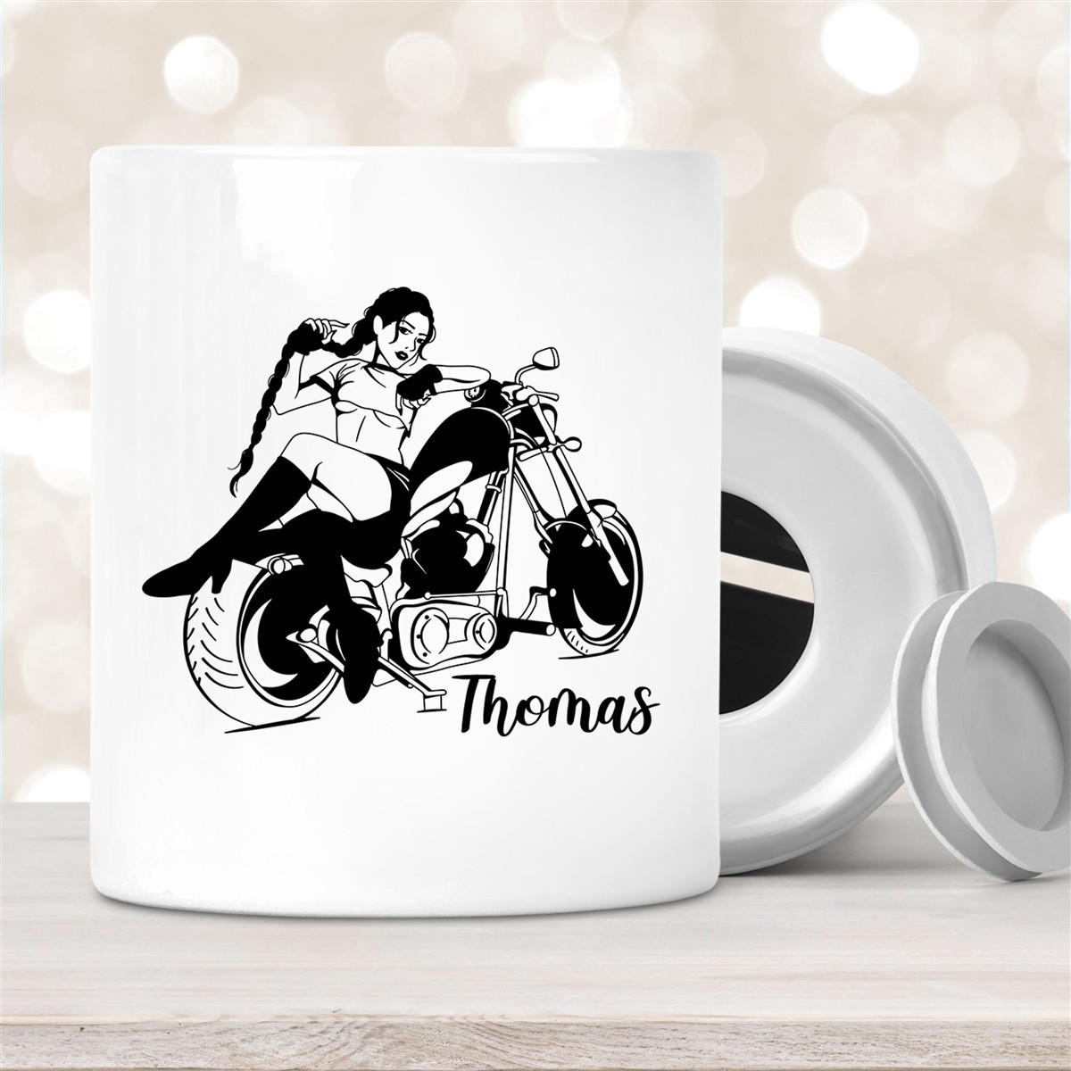 Spardose Biker Girl Wunschname personalisiert Spardose Biker Girl Wunschname personalisiert