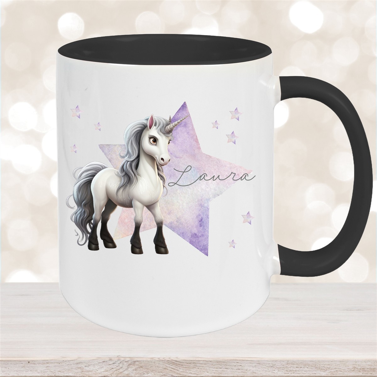 Tasse Wunschname Einhorn Stern #1 Keramik Kinderbecher versch. Farben