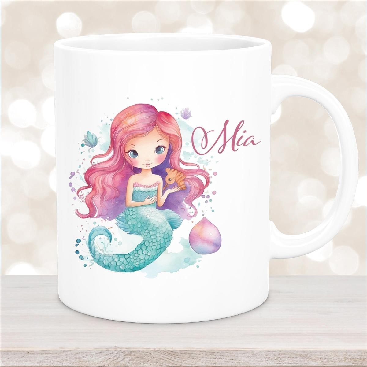 Tasse Wunschname Meerjungfrau #1 Keramik Kinderbecher Weiß