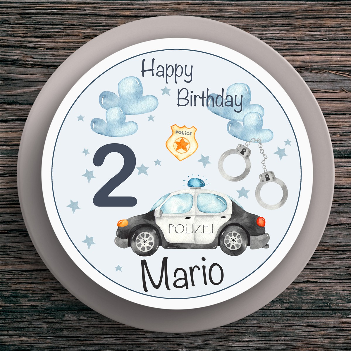 Tortenaufleger Geburtstag Polizei #1 Name & Zahl (20cm) Fondant Papier