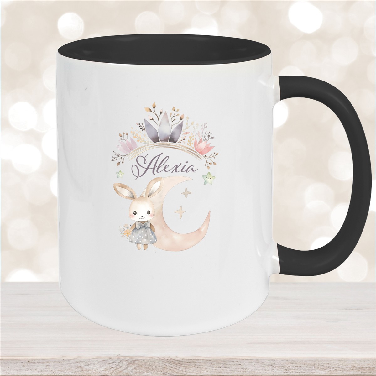 Tasse Hase Wunschname Keramik Kinderbecher Personalisiert Schwarz