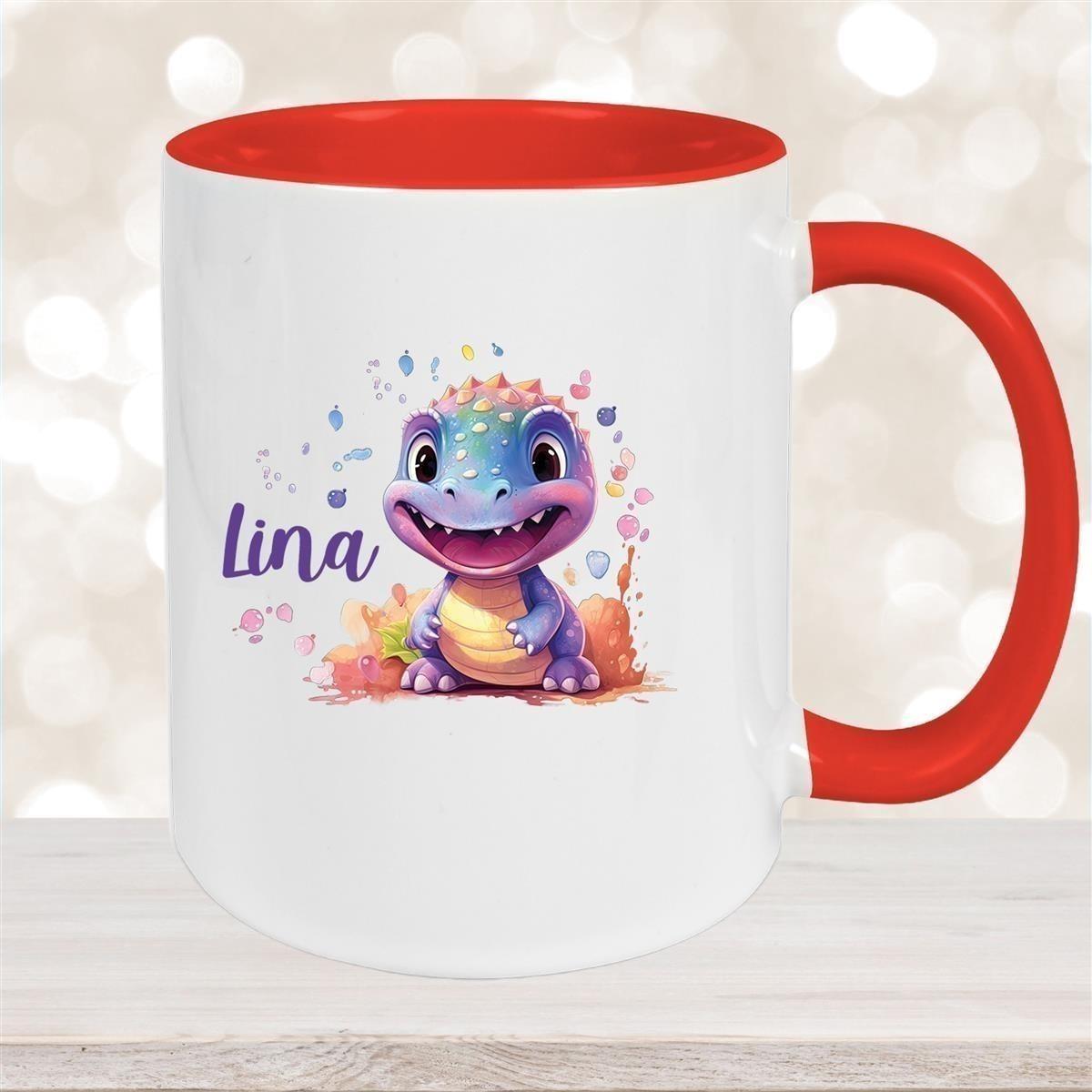 Tasse Dino 9 Wunschname Keramik Kinderbecher Personalisiert versch. Farben