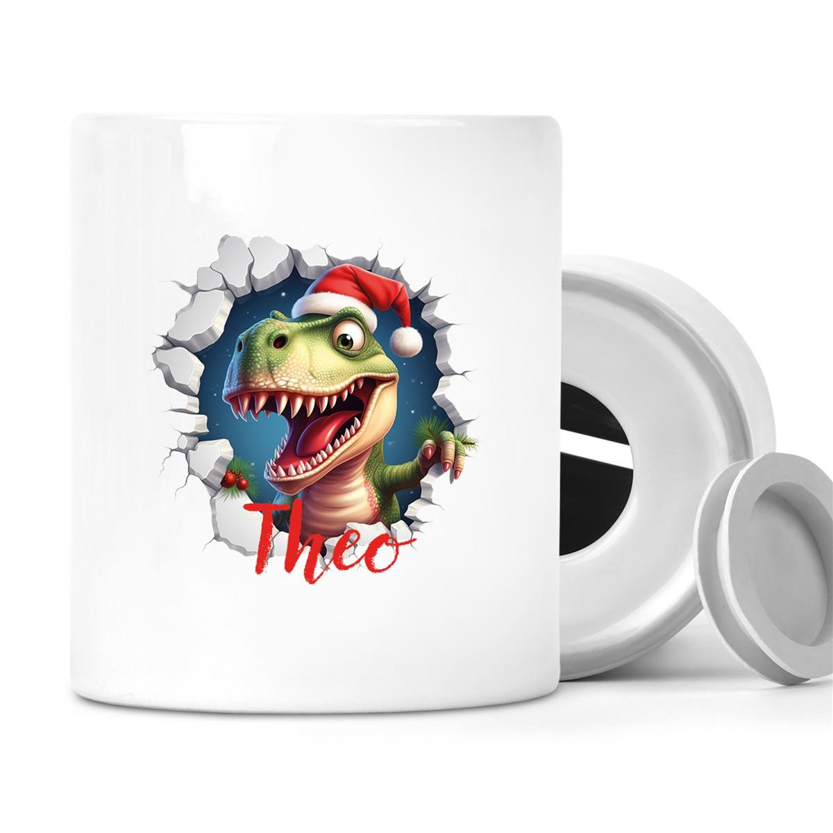 Spardose mit Wunschname Weihnachten Dino 1 Personalisiert
