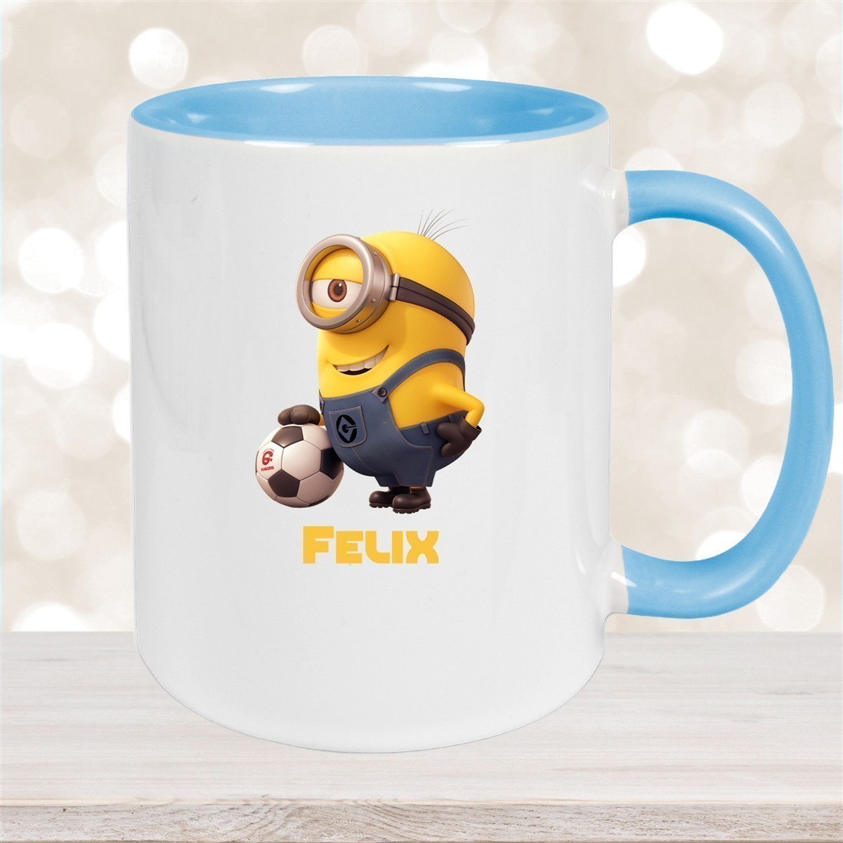 Tasse Minions Kinder Minion #8 Fußball Wunschname Keramik Kinderbecher personalisiert versch. Farben