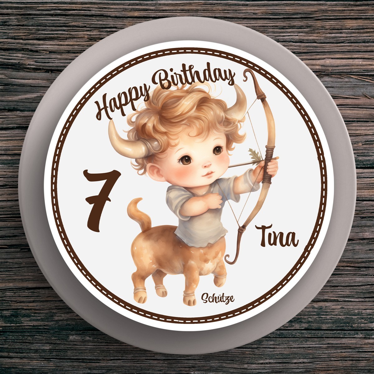 Tortenaufleger Geburtstag Sternzeichen Schütze #1 Name & Zahl (20cm) Fondant Papier