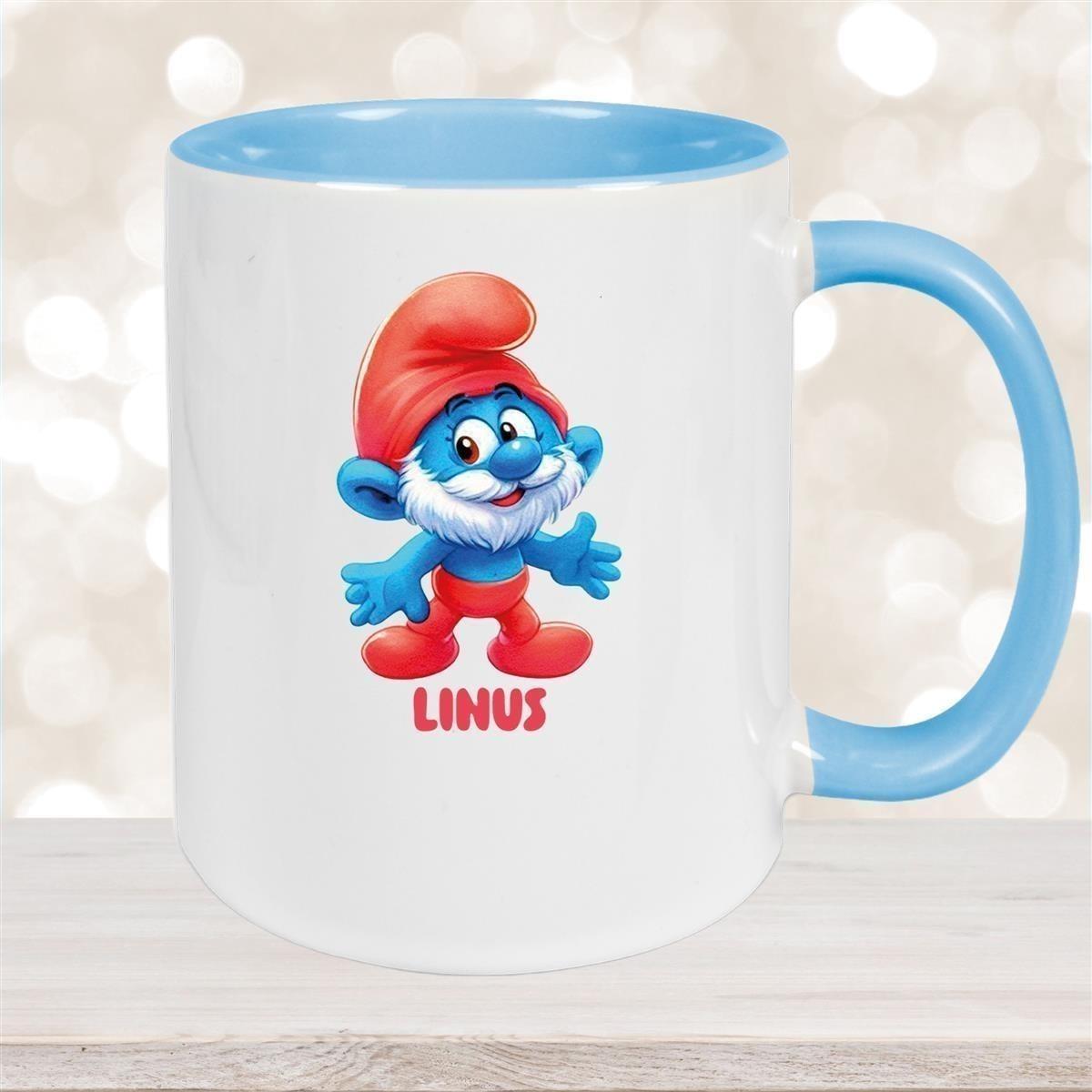 Tasse Kinder Schlumpf 4 Papa Schlumpf Wunschname Keramik Kinderbecher personalisiert versch. Farben