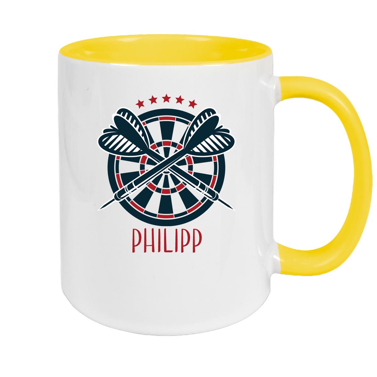 Tasse Dart 1 Wunschname Keramik Kinderbecher personalisiert versch. Farben