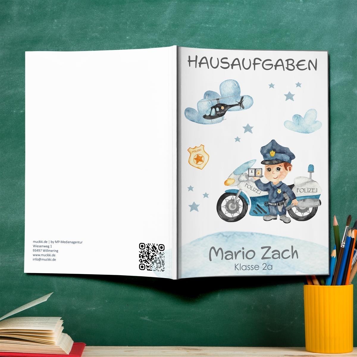 Hausaufgabenheft Polizei #2 DIN A5 - 48 Blatt mit Name und Klasse