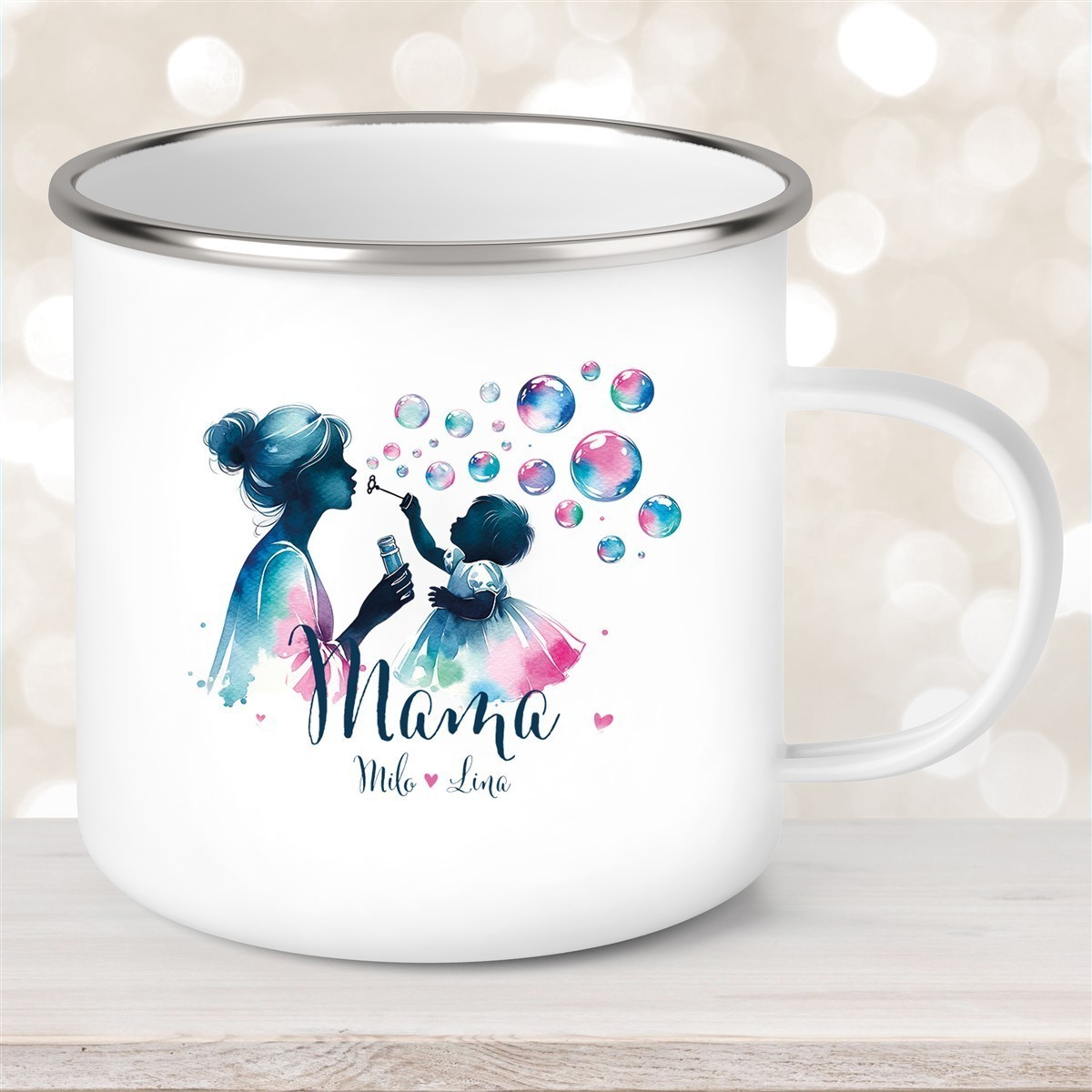 Tasse Muttertag #10 Wunschnamen Emaille Personalisiert Tasse Muttertag #10 Wunschnamen Emaille Personalisiert