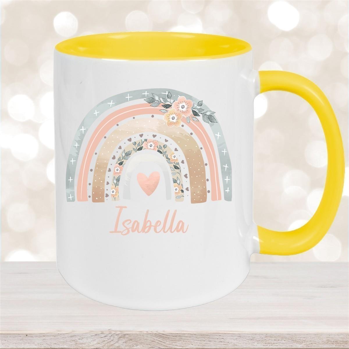 Tasse Wunschname Regenbogen 7 Keramik Kinderbecher versch. Farben