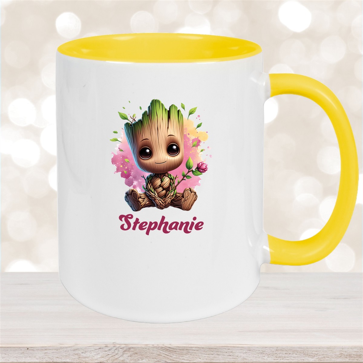 Tasse Baby-Groot #3 Wunschname Keramik Kinderbecher personalisiert Gelb