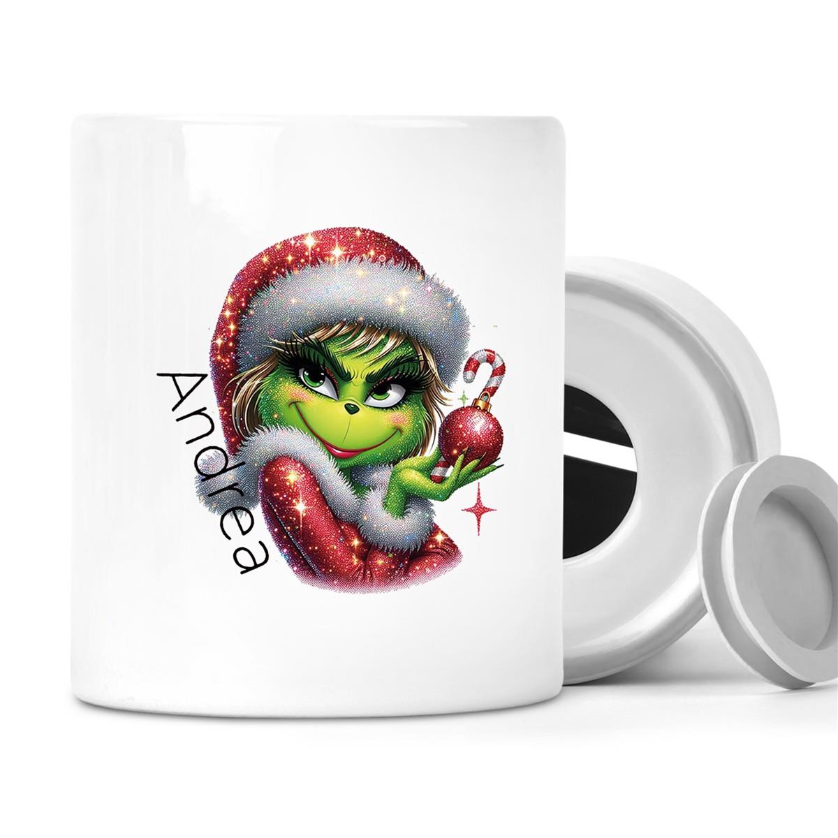 Spardose mit Wunschname Weihnachten Lady-Grinch 3 personalisiert
