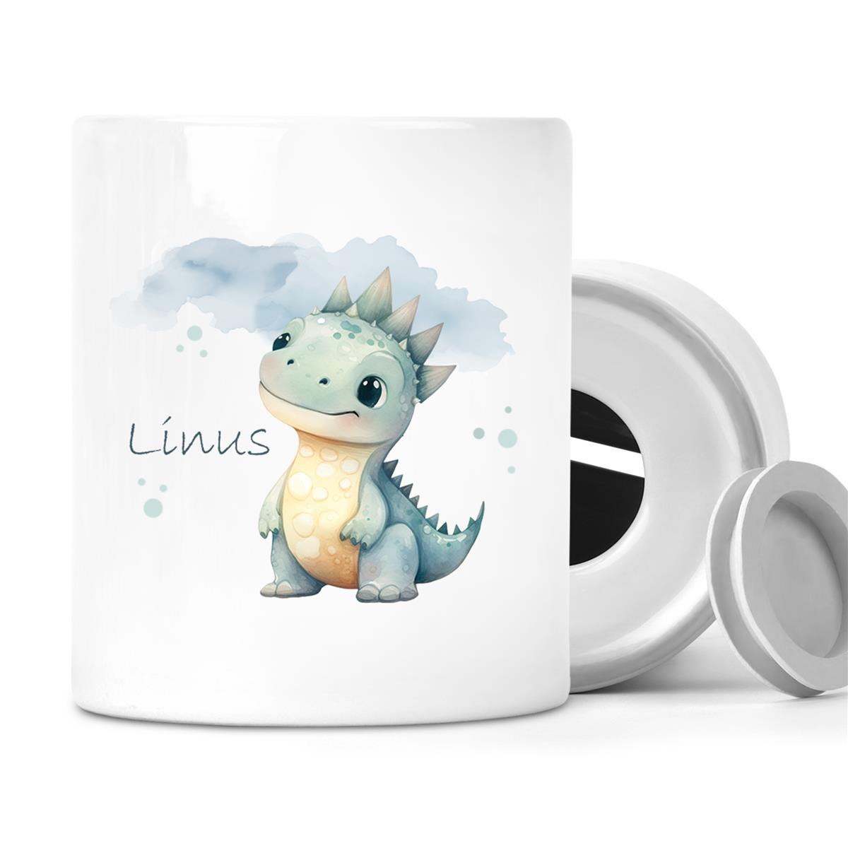 Spardose mit Wunschname Dino 15 personalisiert