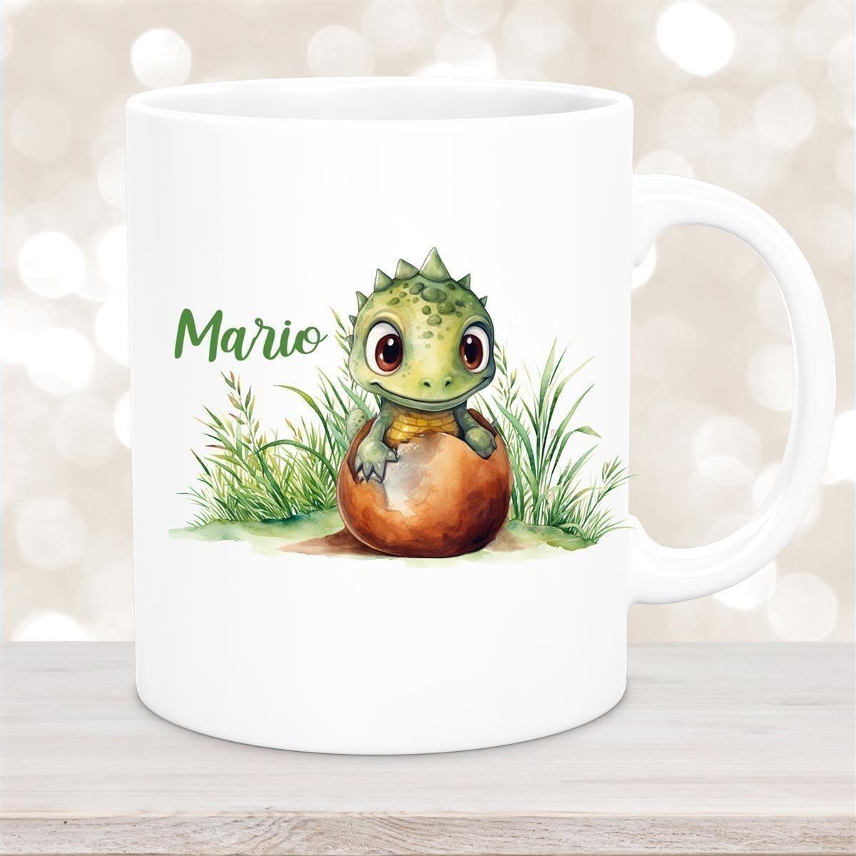 Tasse Dino 7 Wunschname Keramik Kinderbecher Personalisiert versch. Farben