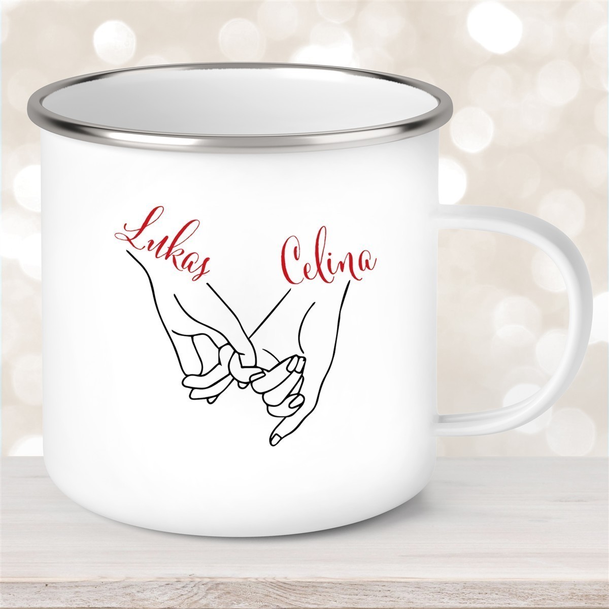 Tasse Hände Valentinstag #5 Wunschnamen Emaille personalisiert Tasse Hände Valentinstag #5 Wunschnamen Emaille personalisiert